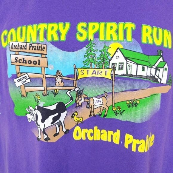 Vintage Country Spirit Run T Shirt Mens Size Large 90s Orchard Prairie Cow Goat - Picture 2 of 7